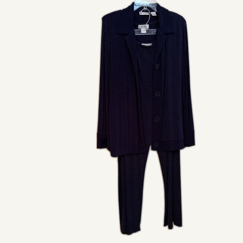 Draper's & Damon's Navy 3-Piece Acetate Spandex Set - Tank, Button-Up, Pants L